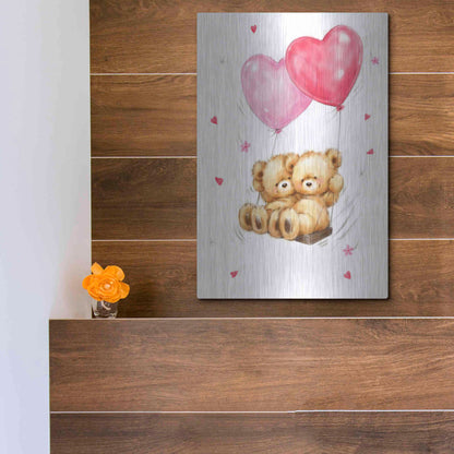 Luxe Metal Art 'Two Bears on Heart Swing' by Makiko, Metal Wall Art,12x16
