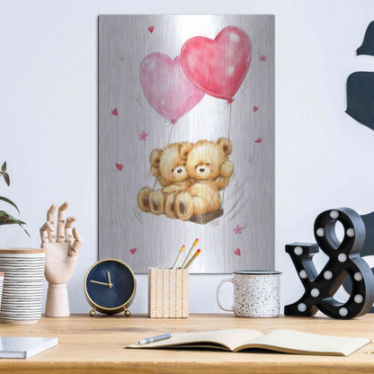 Luxe Metal Art 'Two Bears on Heart Swing' by Makiko, Metal Wall Art,12x16