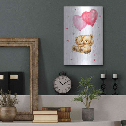 Luxe Metal Art 'Two Bears on Heart Swing' by Makiko, Metal Wall Art,12x16