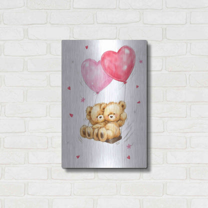 Luxe Metal Art 'Two Bears on Heart Swing' by Makiko, Metal Wall Art,16x24