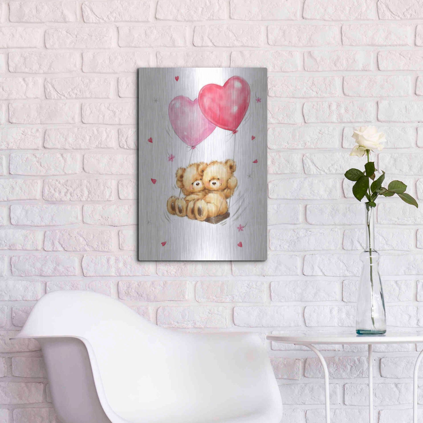 Luxe Metal Art 'Two Bears on Heart Swing' by Makiko, Metal Wall Art,16x24