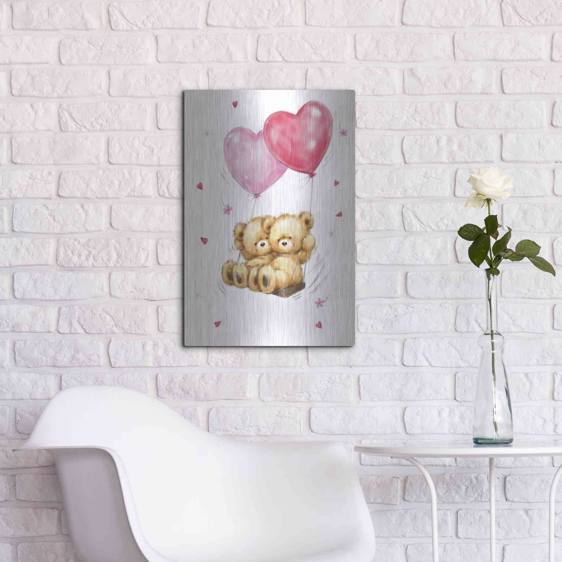 Luxe Metal Art 'Two Bears on Heart Swing' by Makiko, Metal Wall Art,16x24