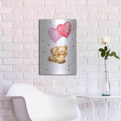 Luxe Metal Art 'Two Bears on Heart Swing' by Makiko, Metal Wall Art,16x24