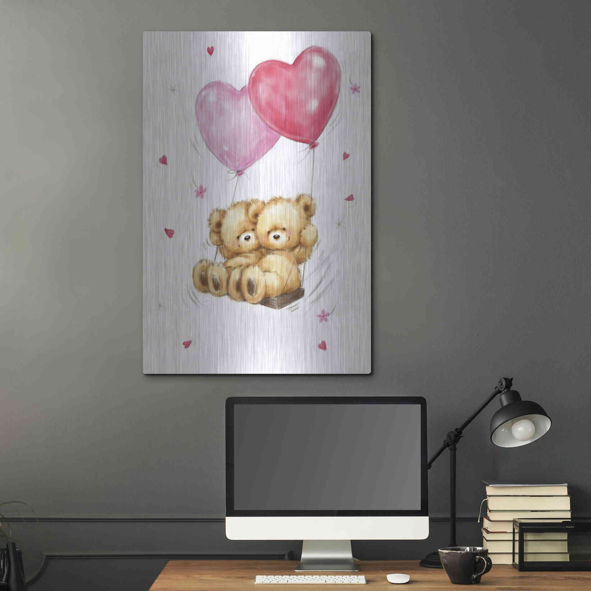 Luxe Metal Art 'Two Bears on Heart Swing' by Makiko, Metal Wall Art,24x36