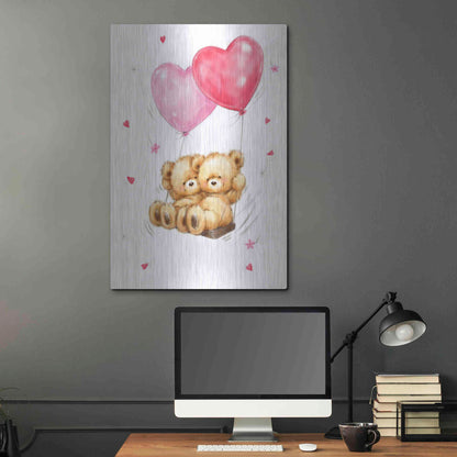 Luxe Metal Art 'Two Bears on Heart Swing' by Makiko, Metal Wall Art,24x36