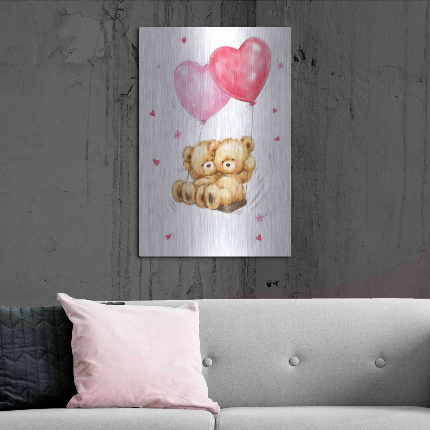 Luxe Metal Art 'Two Bears on Heart Swing' by Makiko, Metal Wall Art,24x36