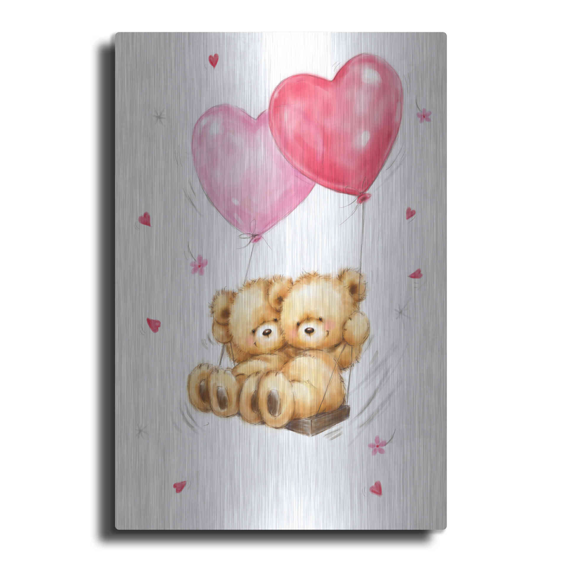 Luxe Metal Art 'Two Bears on Heart Swing' by Makiko, Metal Wall Art