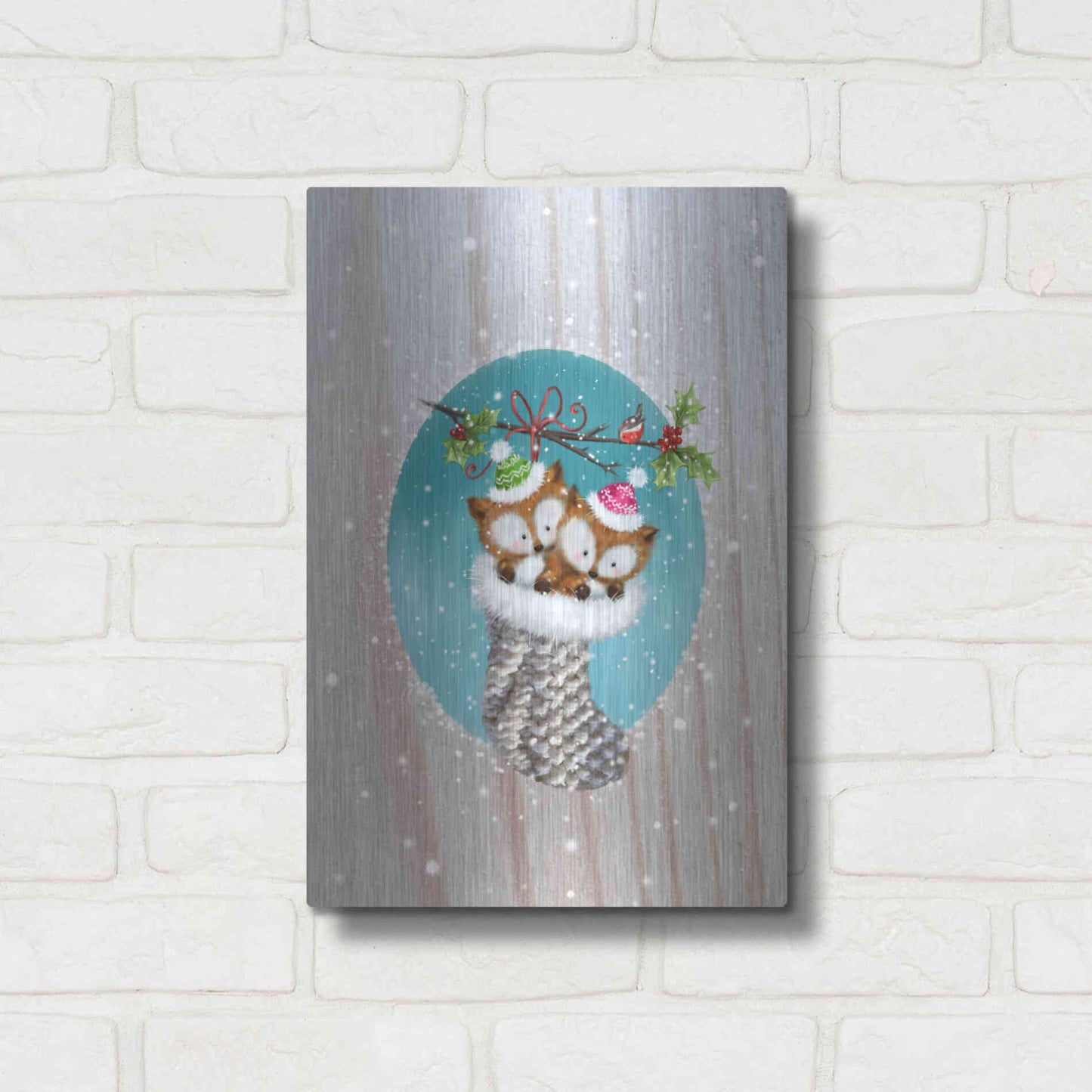 Luxe Metal Art 'Two Fox 2' by Makiko, Metal Wall Art,12x16