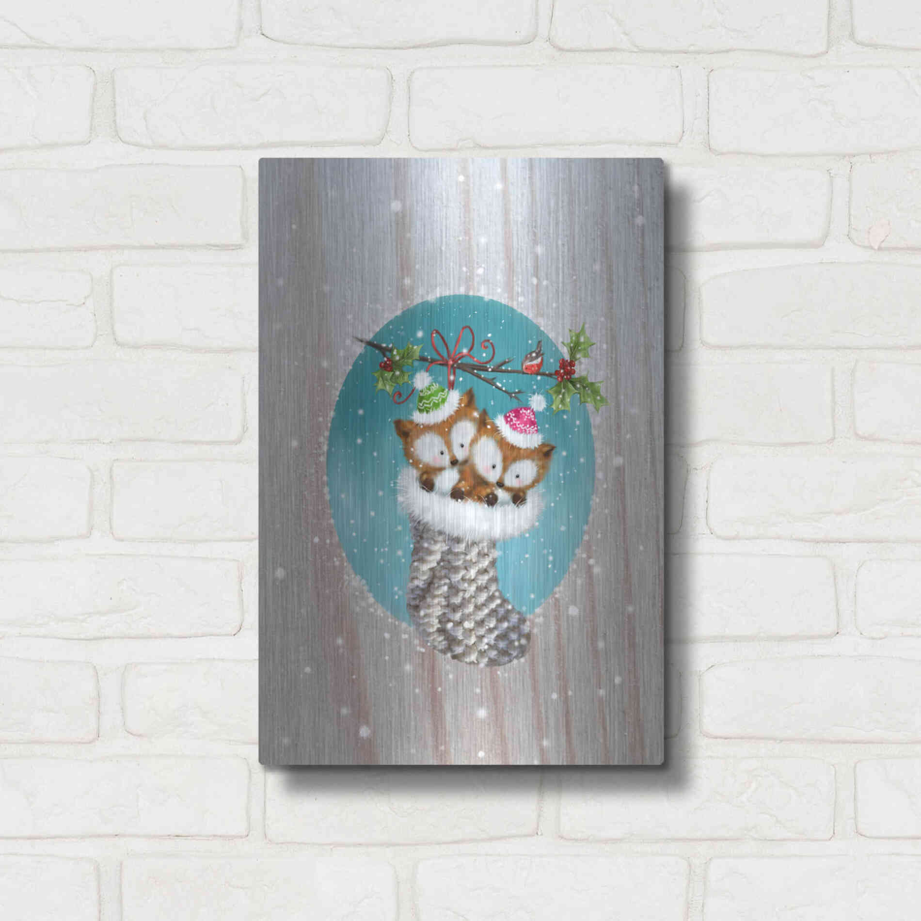 Luxe Metal Art 'Two Fox 2' by Makiko, Metal Wall Art,12x16