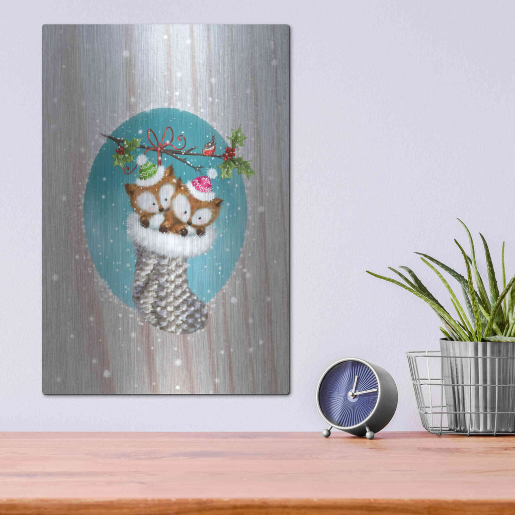 Luxe Metal Art 'Two Fox 2' by Makiko, Metal Wall Art,12x16