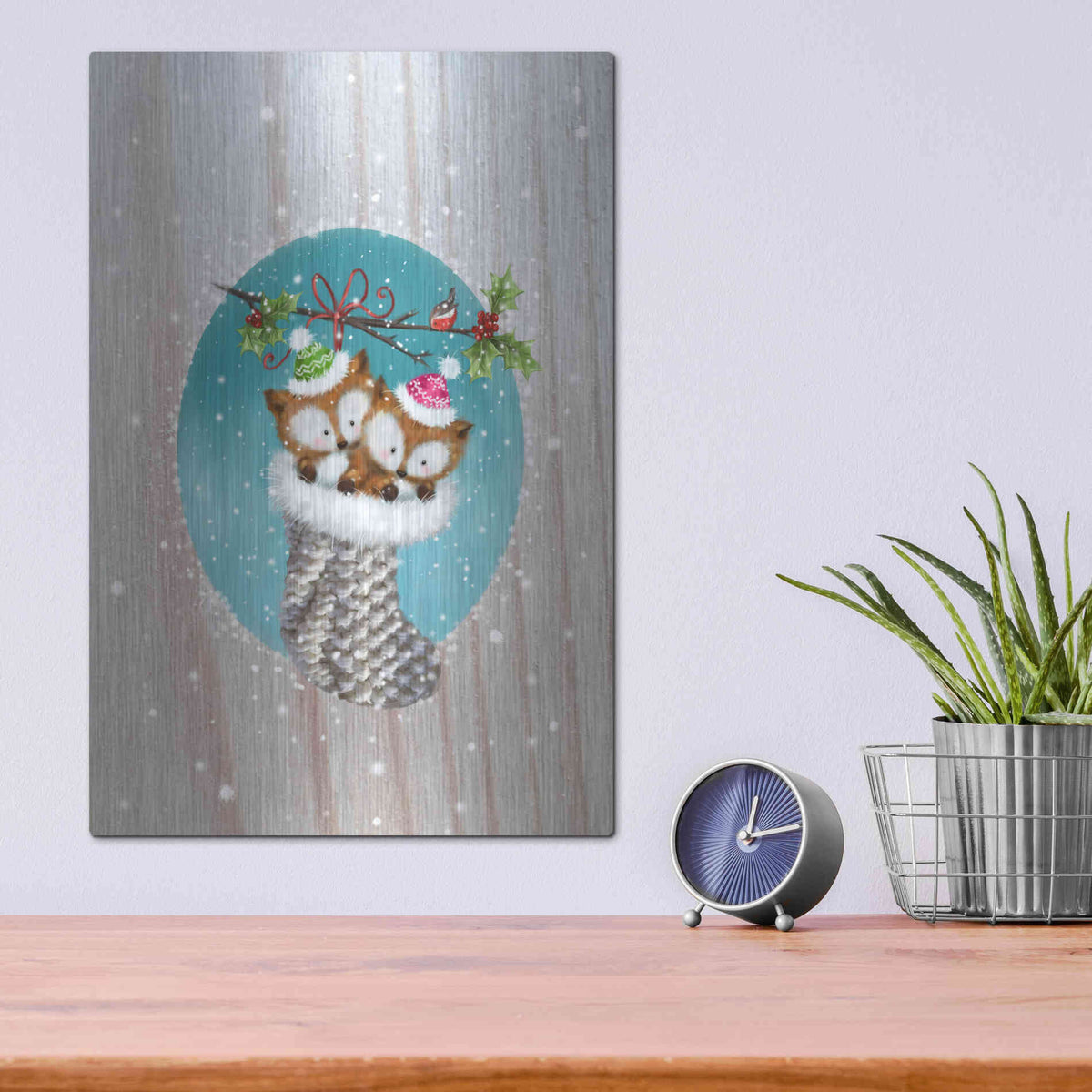 Luxe Metal Art 'Two Fox 2' by Makiko, Metal Wall Art,12x16