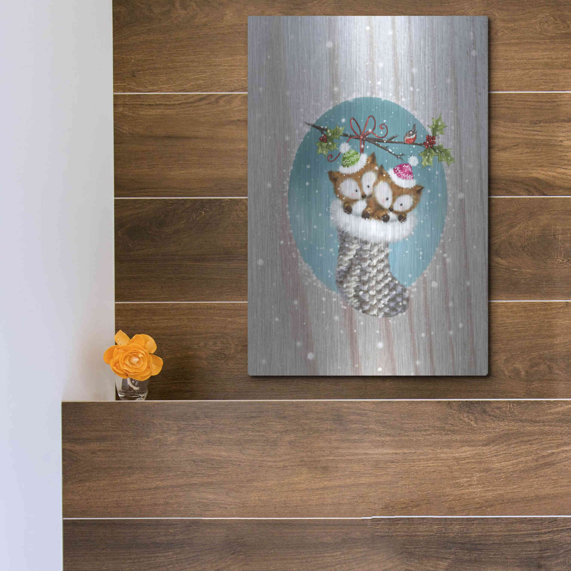 Luxe Metal Art 'Two Fox 2' by Makiko, Metal Wall Art,12x16