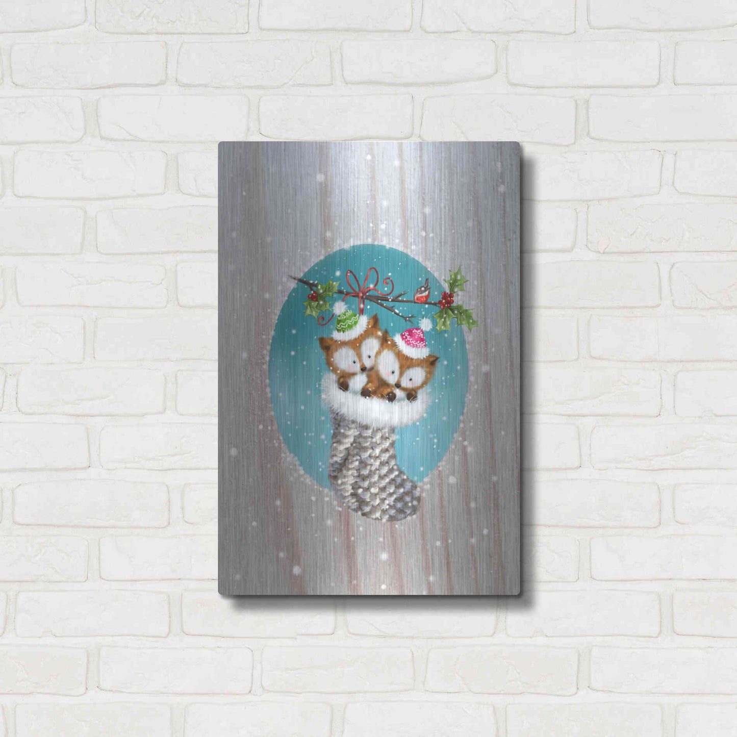 Luxe Metal Art 'Two Fox 2' by Makiko, Metal Wall Art,16x24