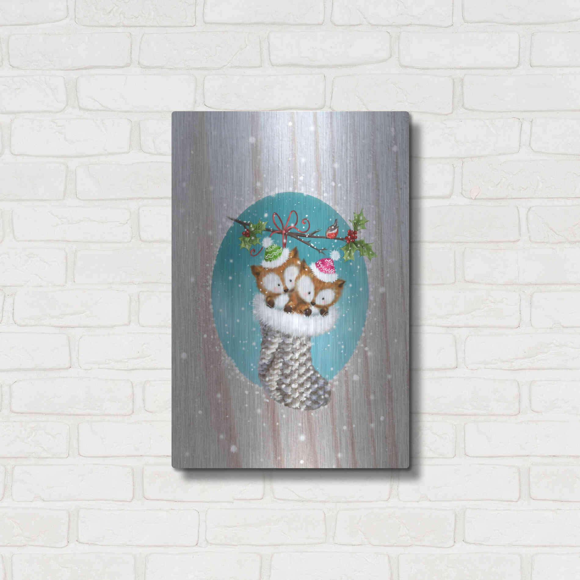 Luxe Metal Art 'Two Fox 2' by Makiko, Metal Wall Art,16x24