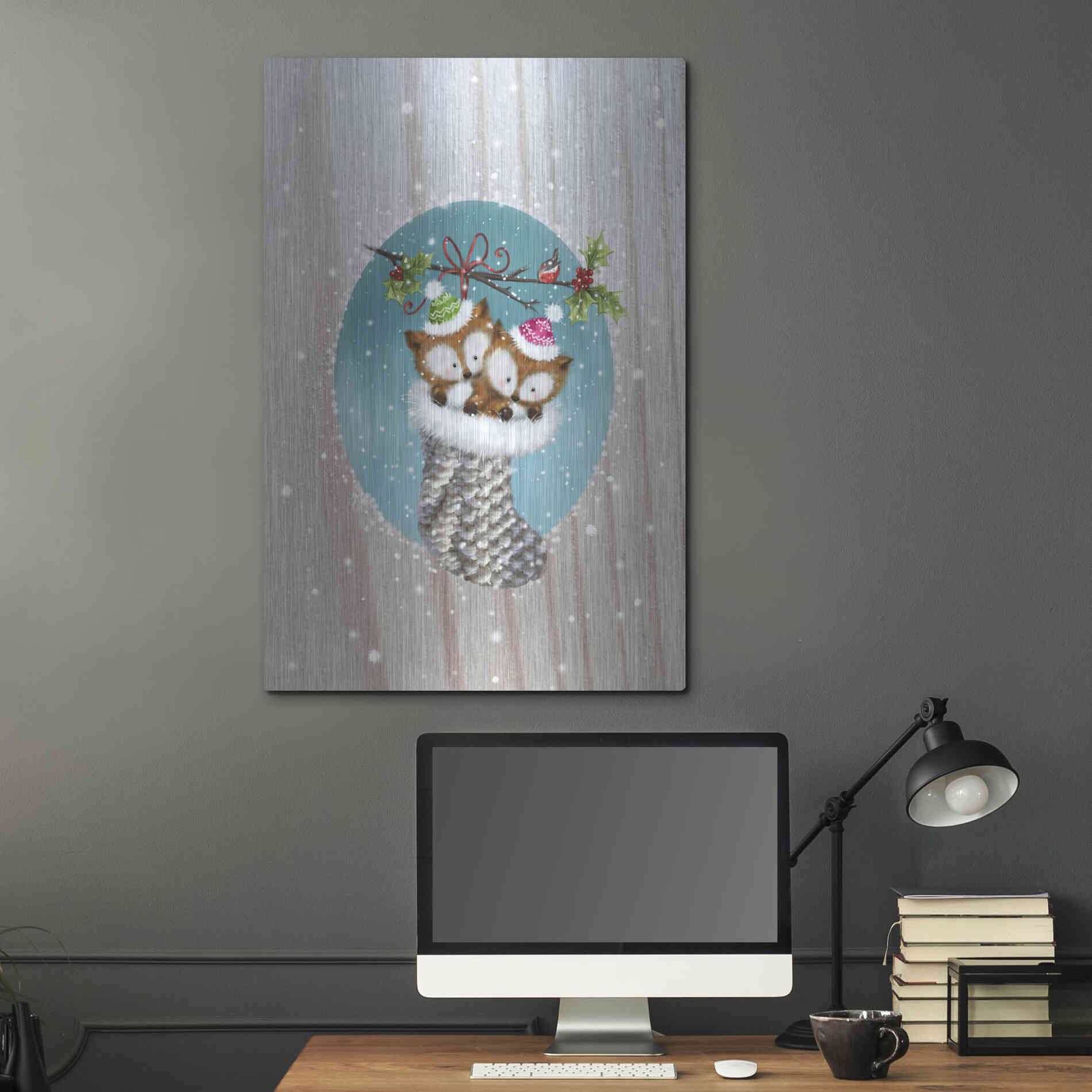 Luxe Metal Art 'Two Fox 2' by Makiko, Metal Wall Art,24x36