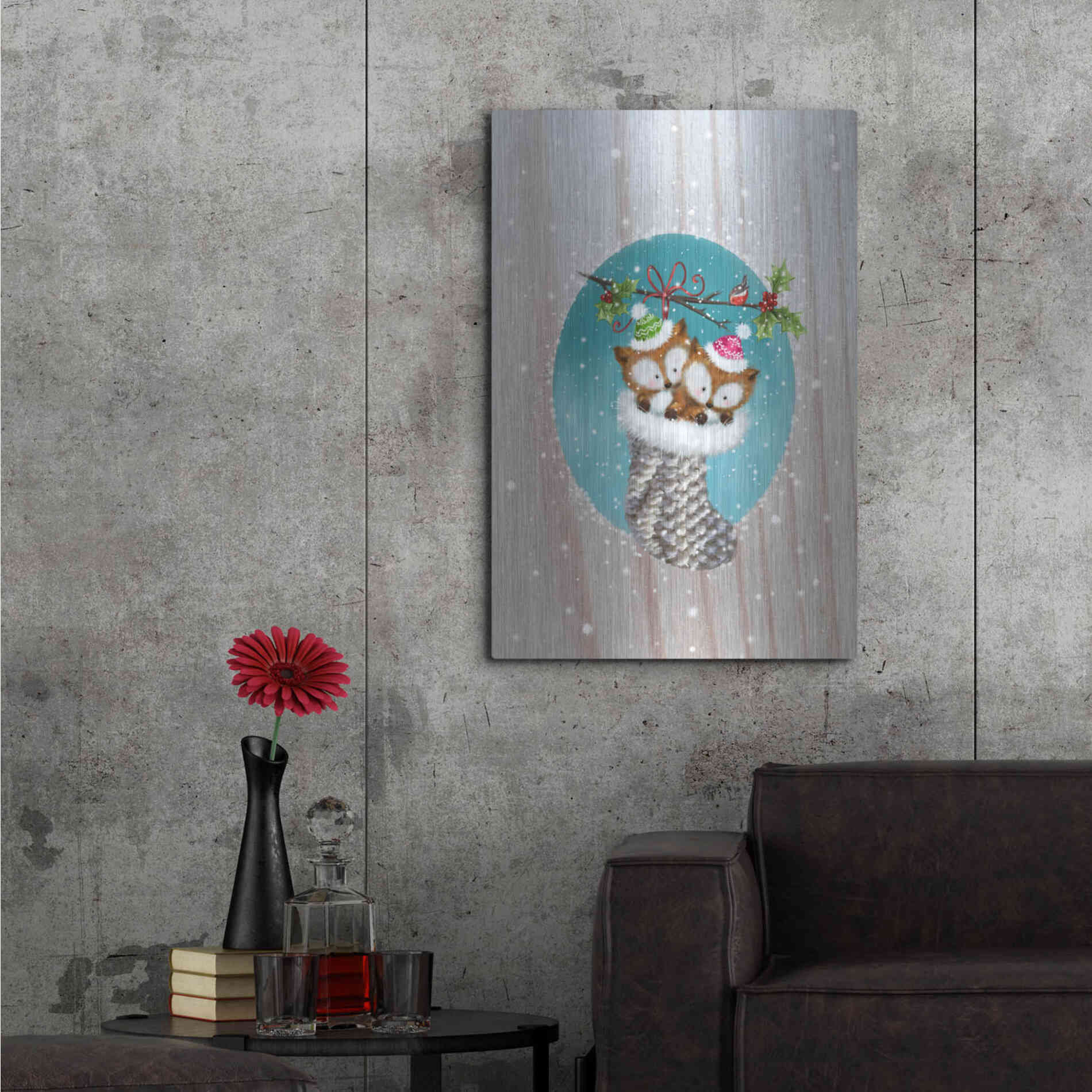 Luxe Metal Art 'Two Fox 2' by Makiko, Metal Wall Art,24x36