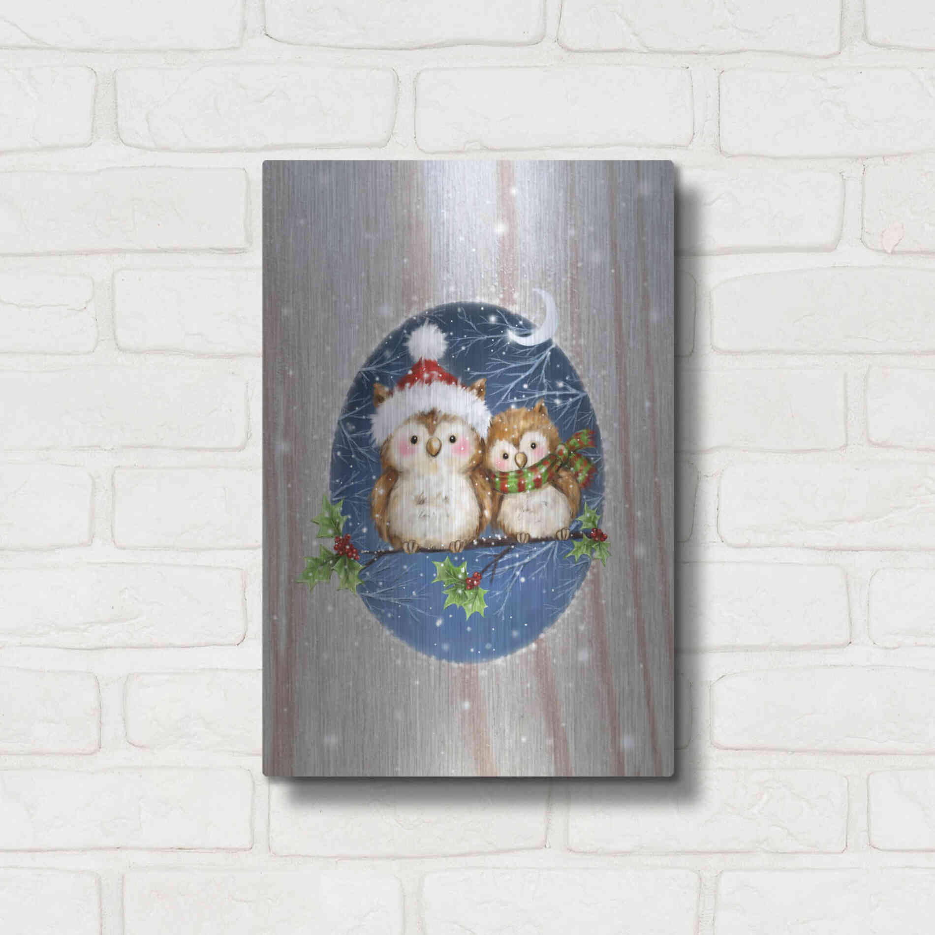 Luxe Metal Art 'Two Owls' by Makiko, Metal Wall Art,12x16