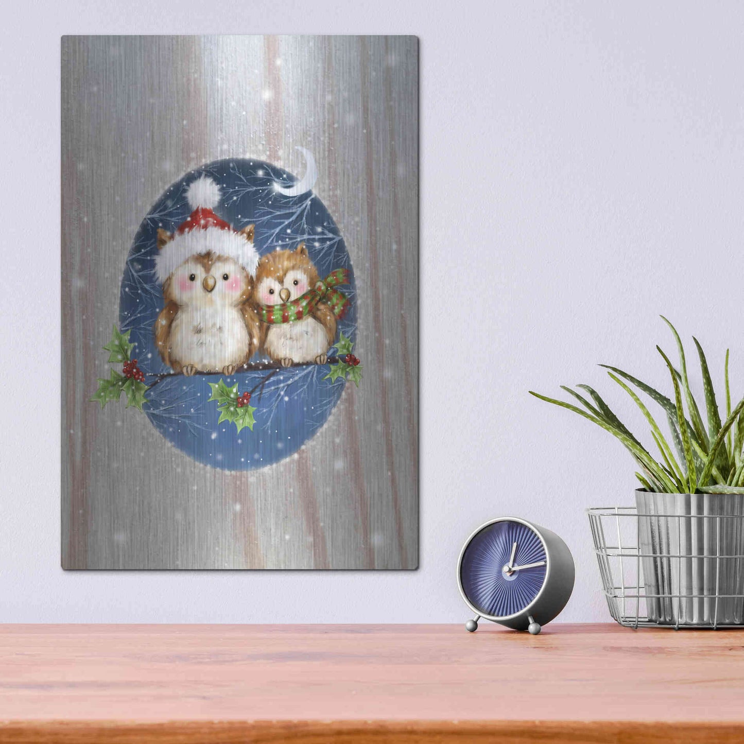 Luxe Metal Art 'Two Owls' by Makiko, Metal Wall Art,12x16