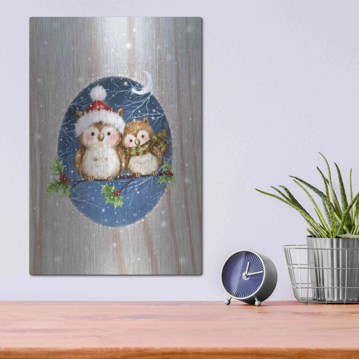Luxe Metal Art 'Two Owls' by Makiko, Metal Wall Art,12x16