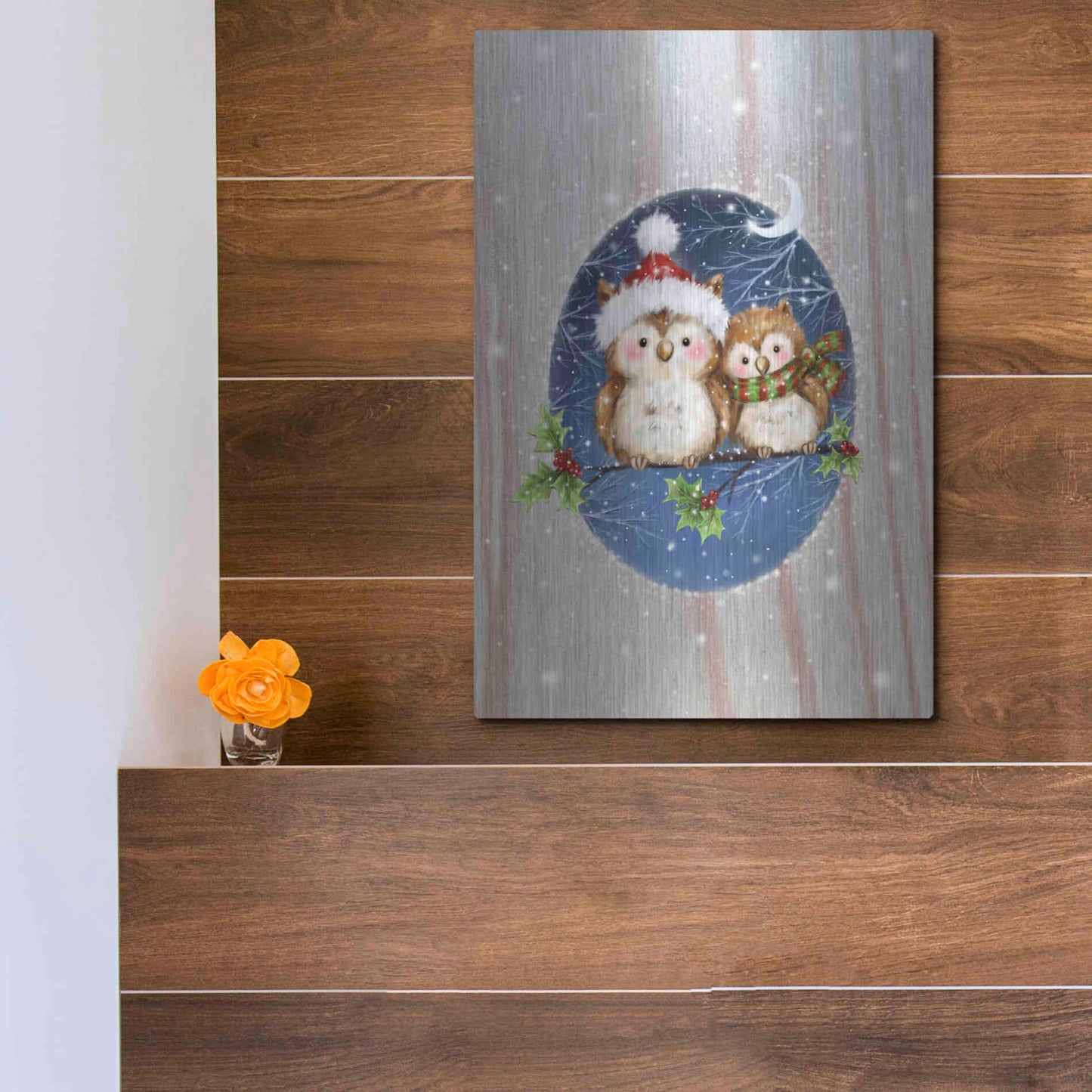 Luxe Metal Art 'Two Owls' by Makiko, Metal Wall Art,12x16