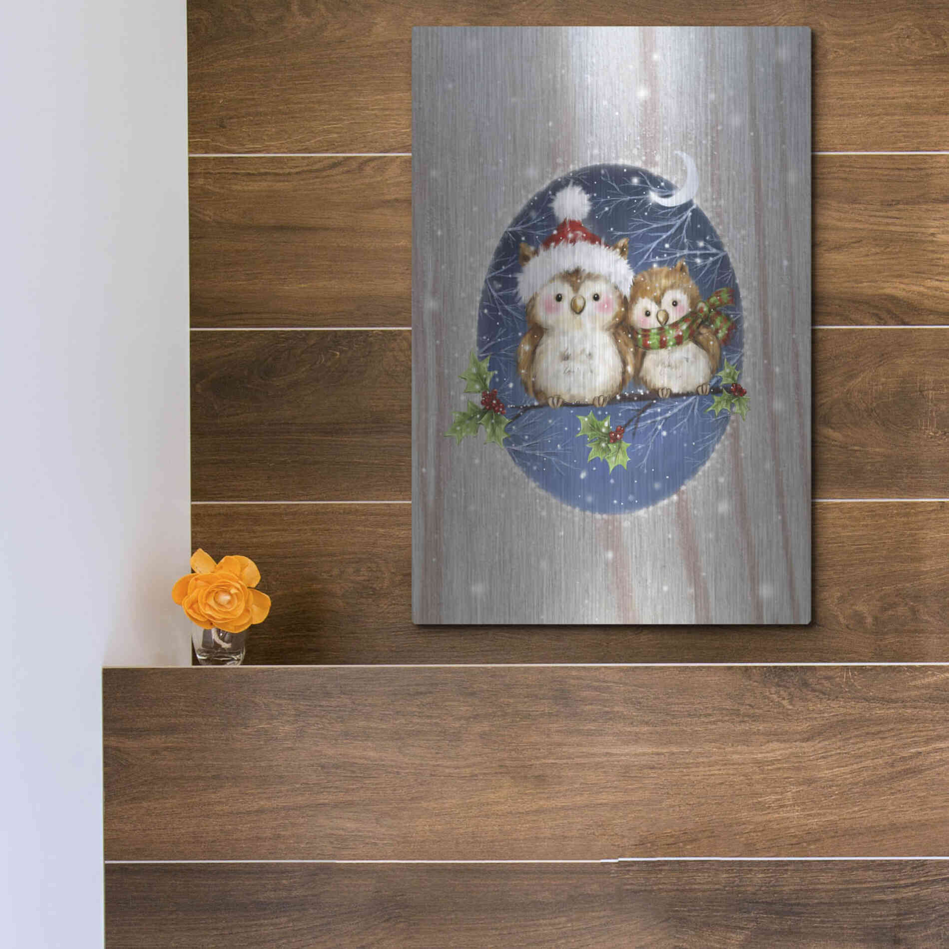 Luxe Metal Art 'Two Owls' by Makiko, Metal Wall Art,12x16