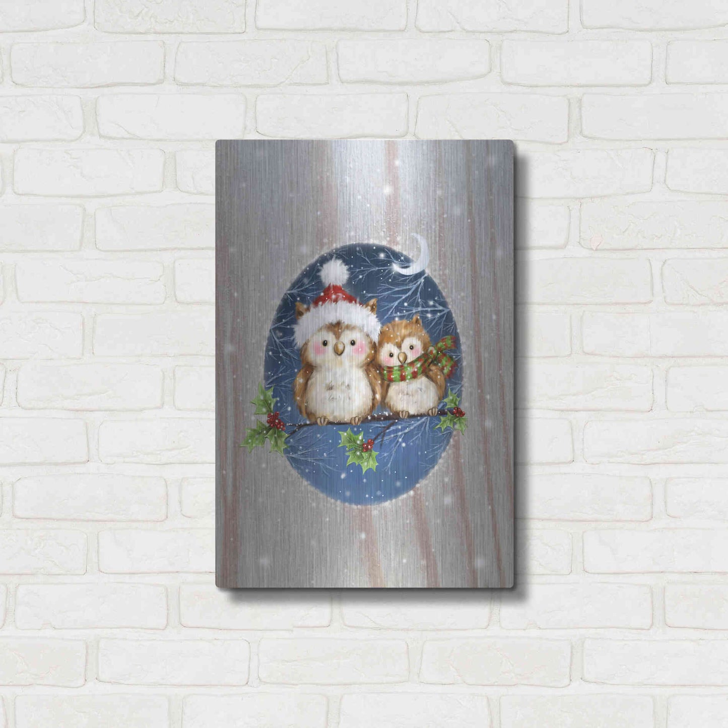 Luxe Metal Art 'Two Owls' by Makiko, Metal Wall Art,16x24