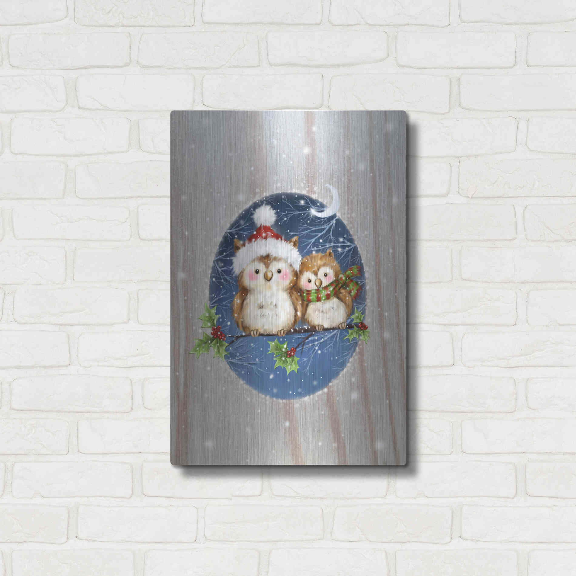 Luxe Metal Art 'Two Owls' by Makiko, Metal Wall Art,16x24