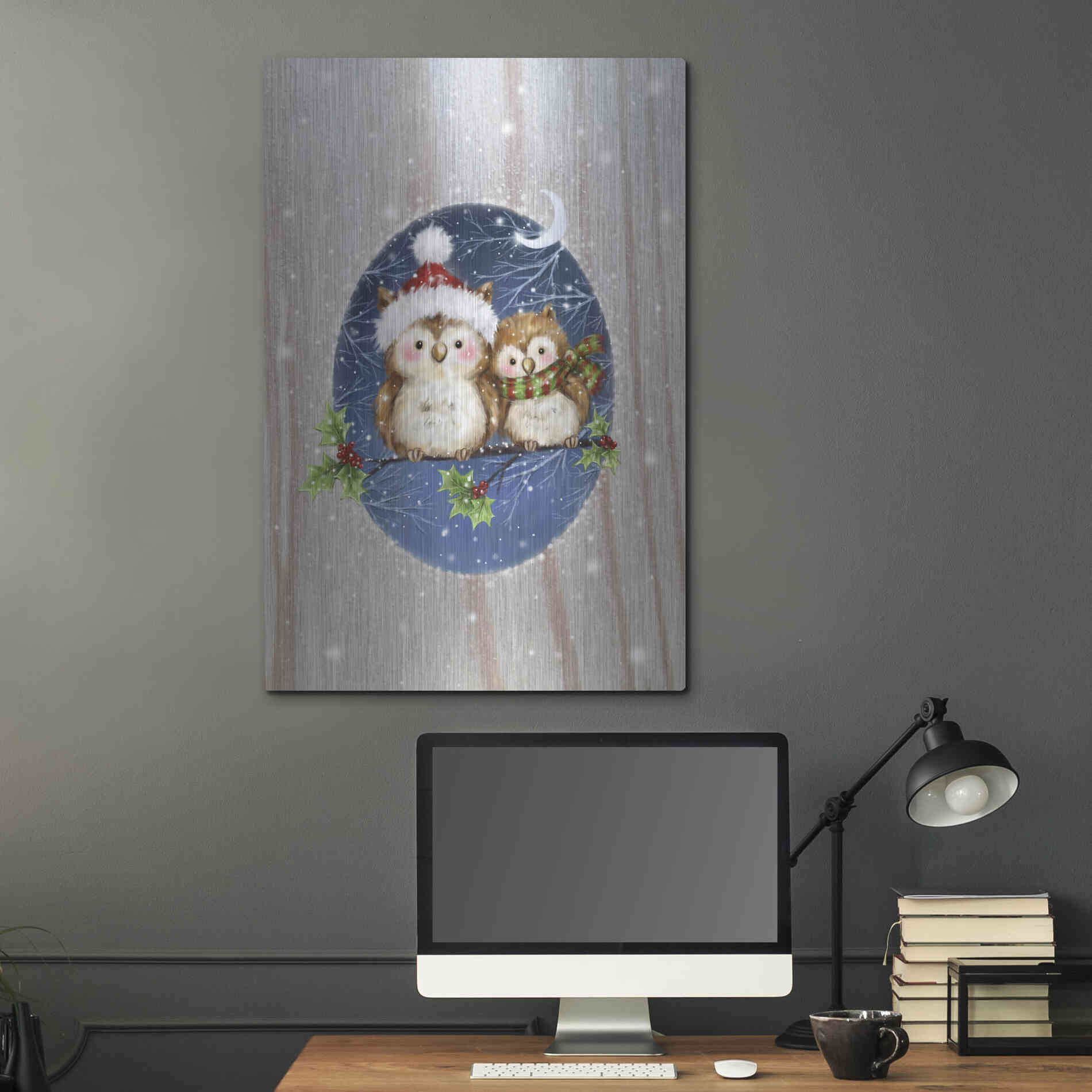 Luxe Metal Art 'Two Owls' by Makiko, Metal Wall Art,24x36