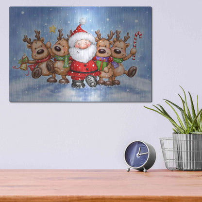 Luxe Metal Art 'Santa With Reindeers' by Makiko, Metal Wall Art,16x12