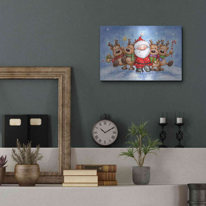 Luxe Metal Art 'Santa With Reindeers' by Makiko, Metal Wall Art,16x12