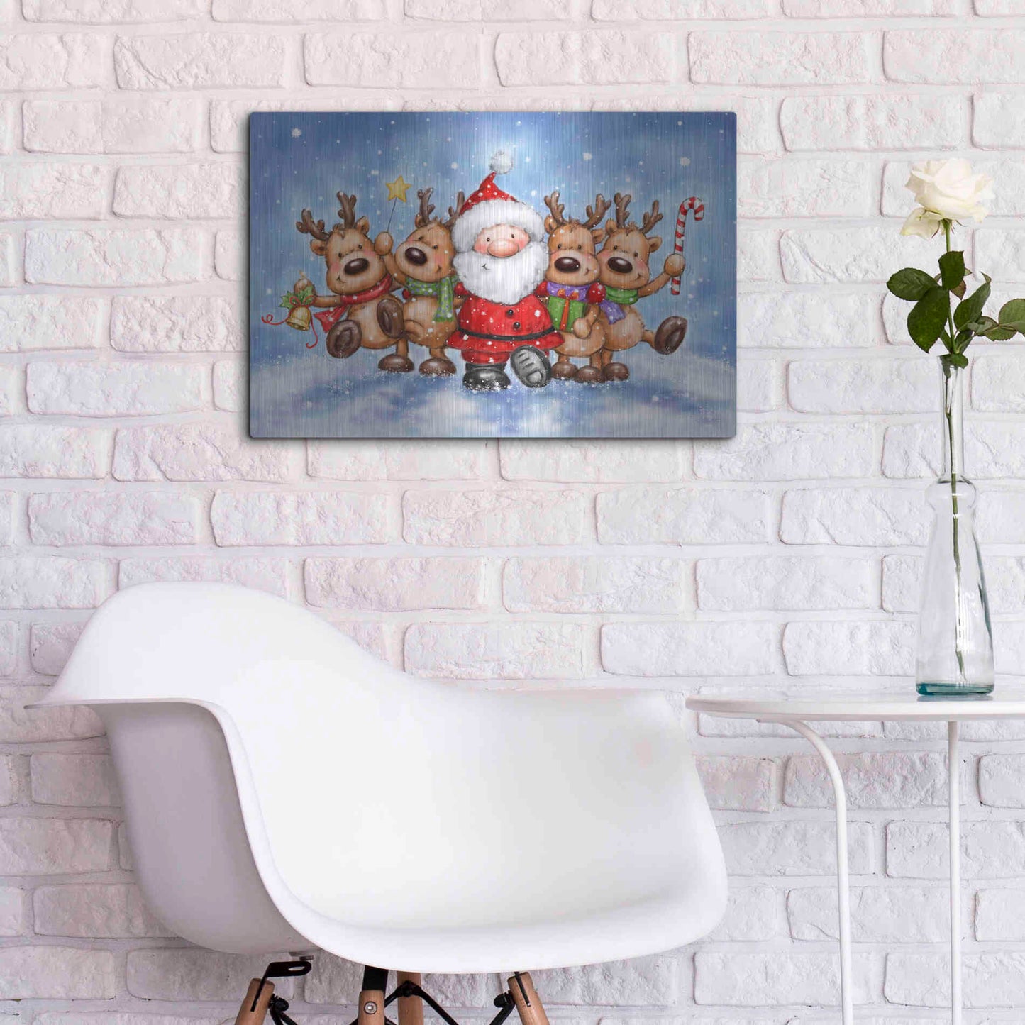 Luxe Metal Art 'Santa With Reindeers' by Makiko, Metal Wall Art,24x16
