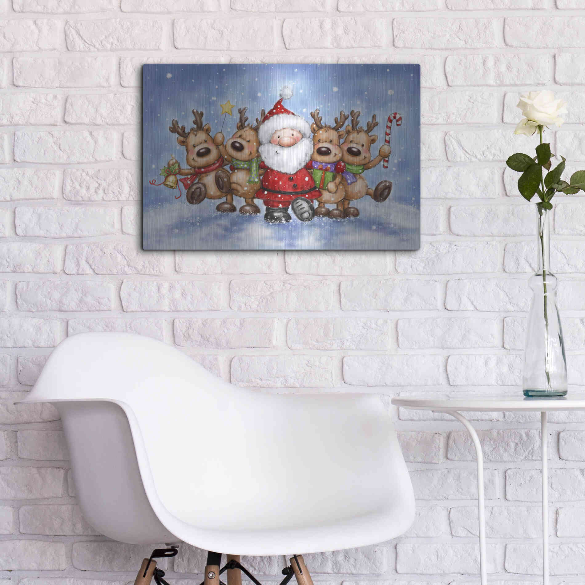 Luxe Metal Art 'Santa With Reindeers' by Makiko, Metal Wall Art,24x16