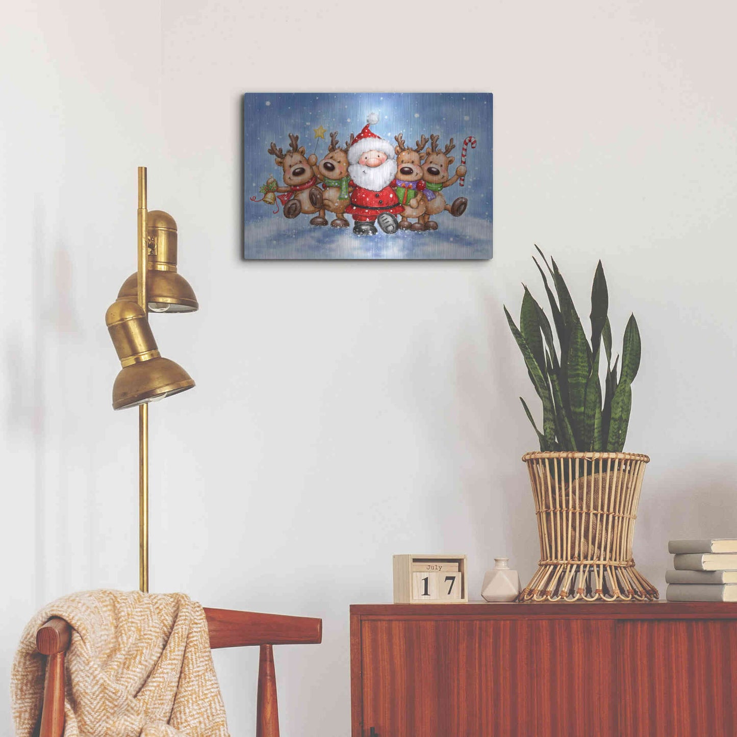 Luxe Metal Art 'Santa With Reindeers' by Makiko, Metal Wall Art,24x16