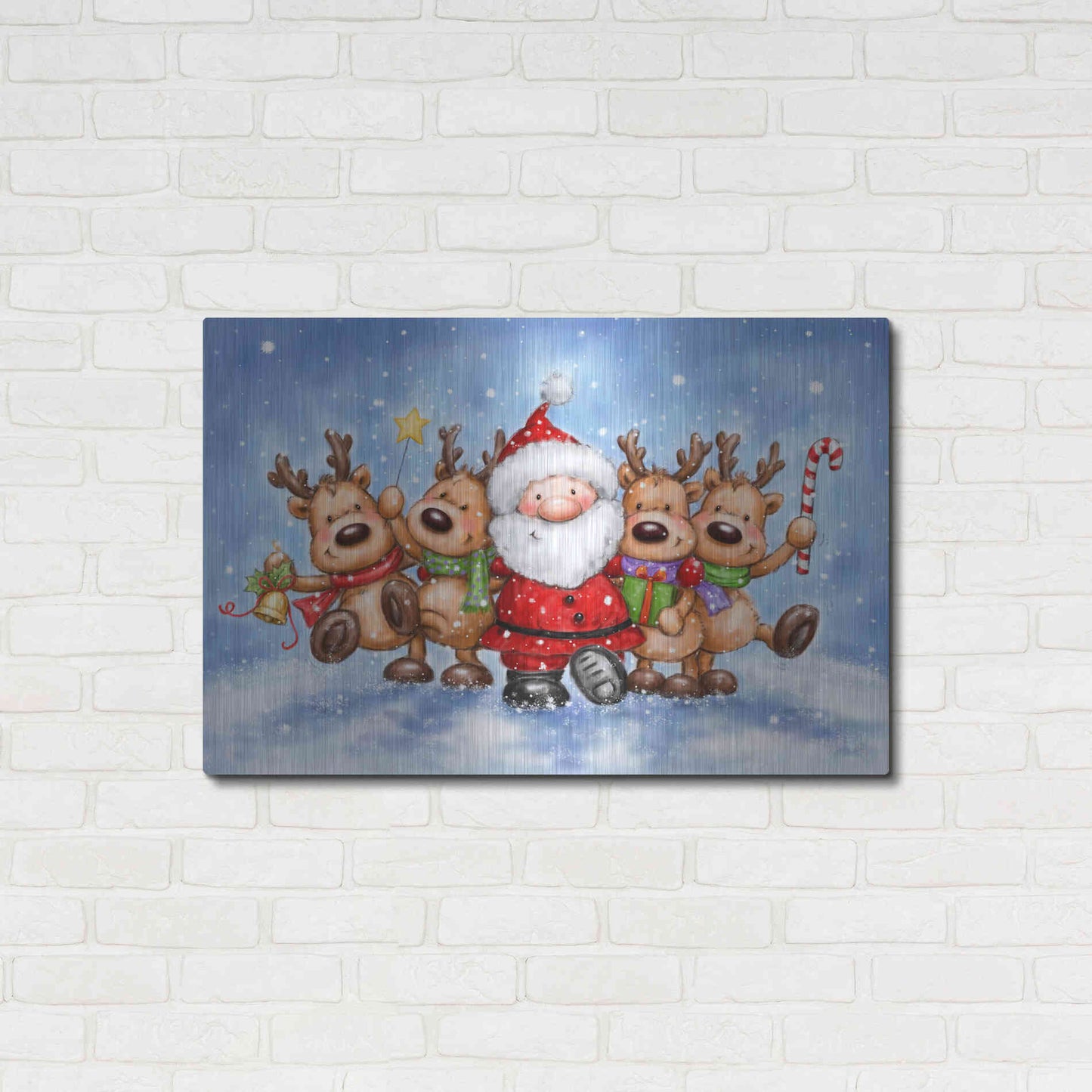 Luxe Metal Art 'Santa With Reindeers' by Makiko, Metal Wall Art,36x24