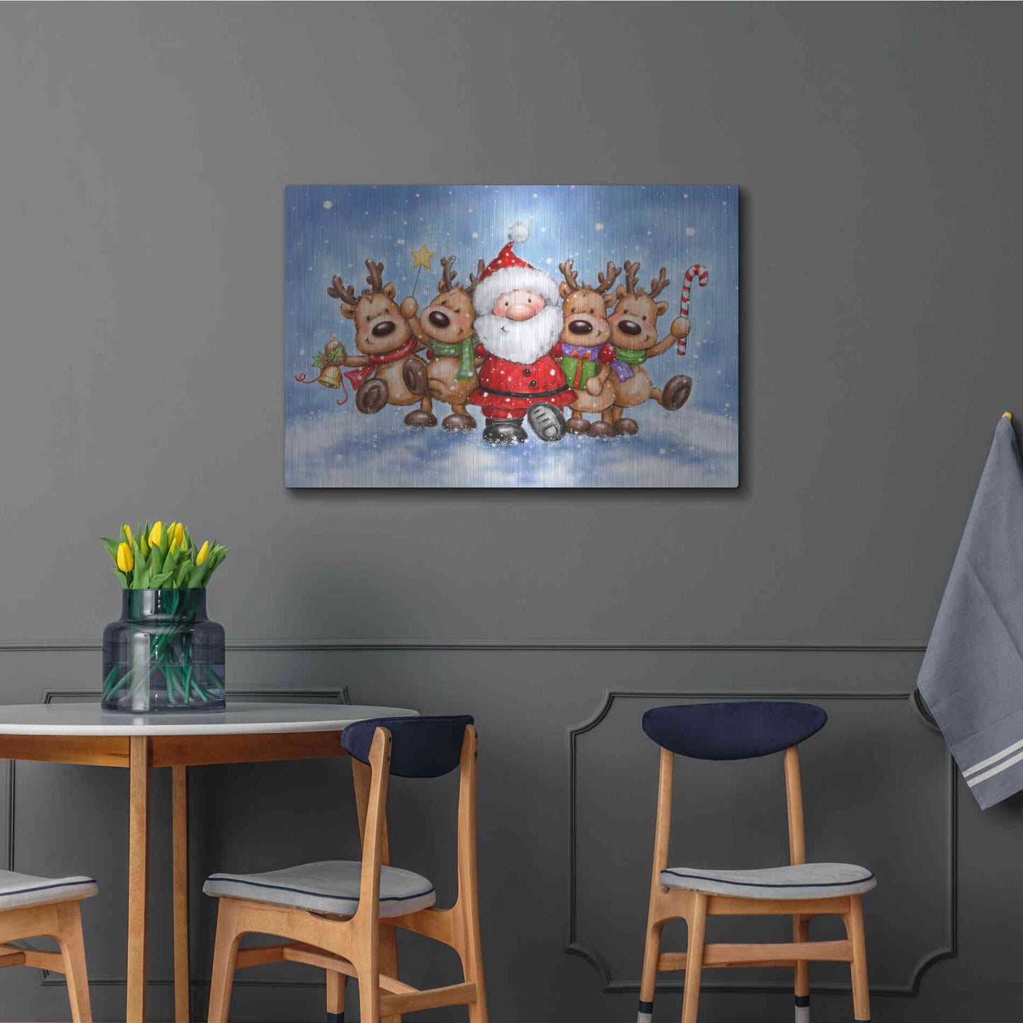 Luxe Metal Art 'Santa With Reindeers' by Makiko, Metal Wall Art,36x24