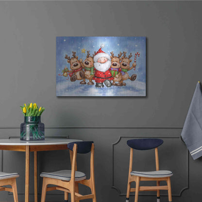 Luxe Metal Art 'Santa With Reindeers' by Makiko, Metal Wall Art,36x24