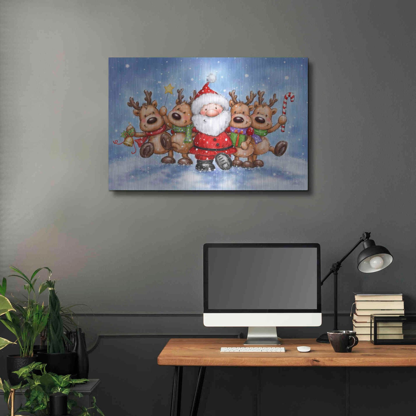 Luxe Metal Art 'Santa With Reindeers' by Makiko, Metal Wall Art,36x24