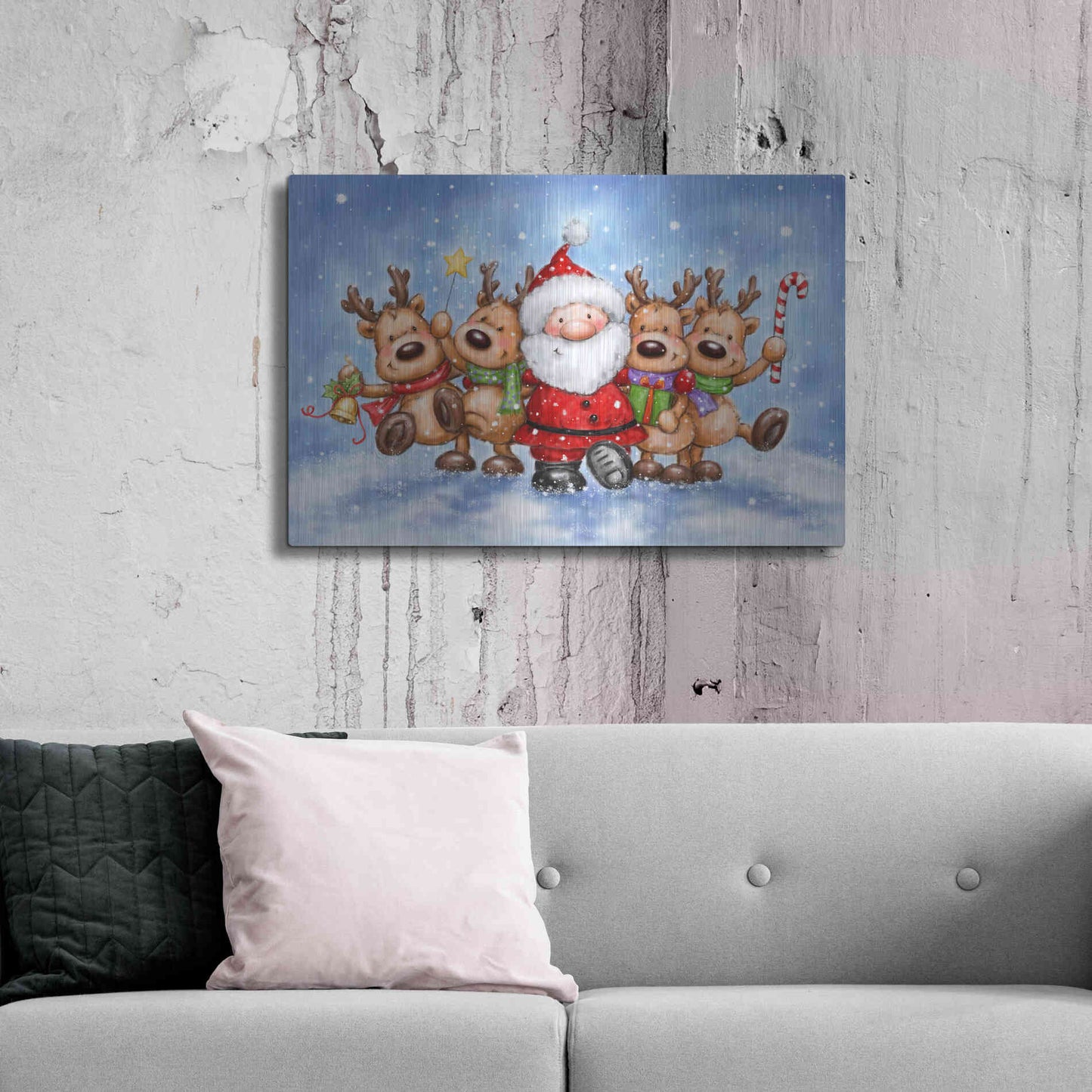 Luxe Metal Art 'Santa With Reindeers' by Makiko, Metal Wall Art,36x24