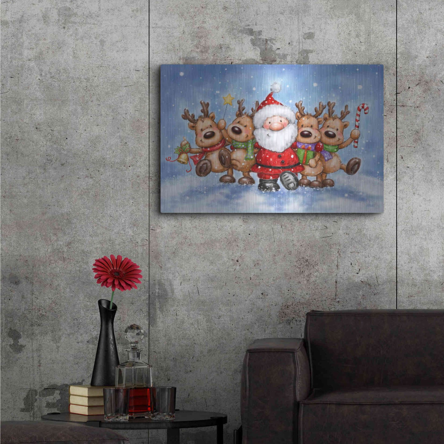 Luxe Metal Art 'Santa With Reindeers' by Makiko, Metal Wall Art,36x24