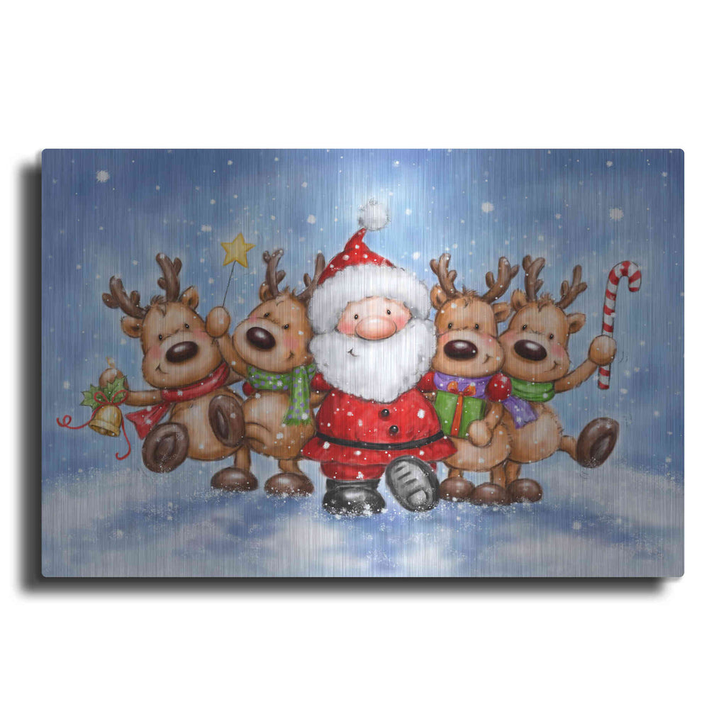 Luxe Metal Art 'Santa With Reindeers' by Makiko, Metal Wall Art