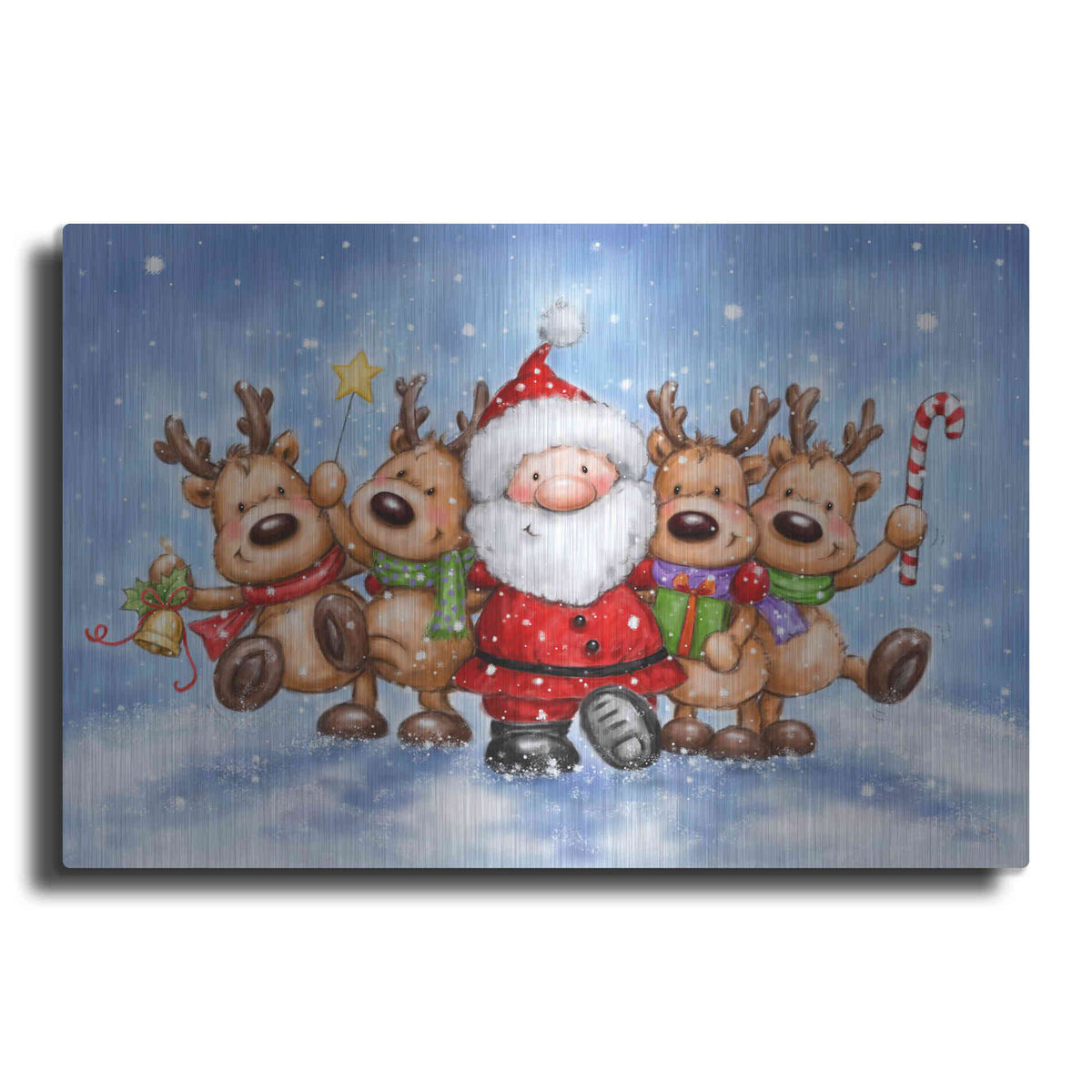 Luxe Metal Art 'Santa With Reindeers' by Makiko, Metal Wall Art