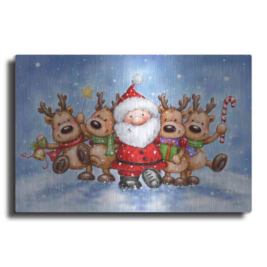 Luxe Metal Art 'Santa With Reindeers' by Makiko, Metal Wall Art
