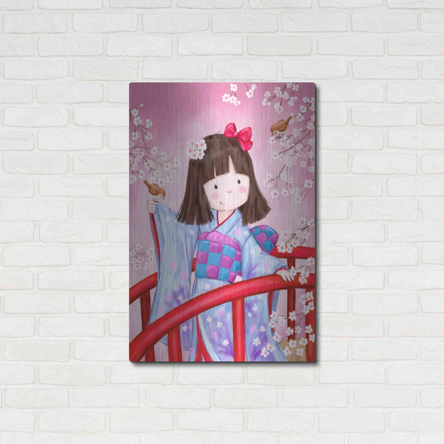 Luxe Metal Art 'Japanese Girl Bird 2' by Makiko, Metal Wall Art,24x36