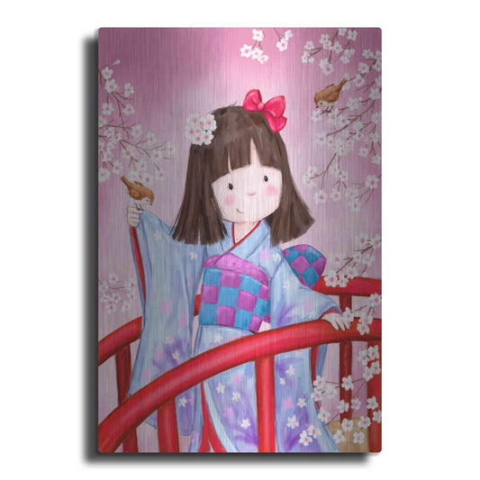 Luxe Metal Art 'Japanese Girl Bird 2' by Makiko, Metal Wall Art