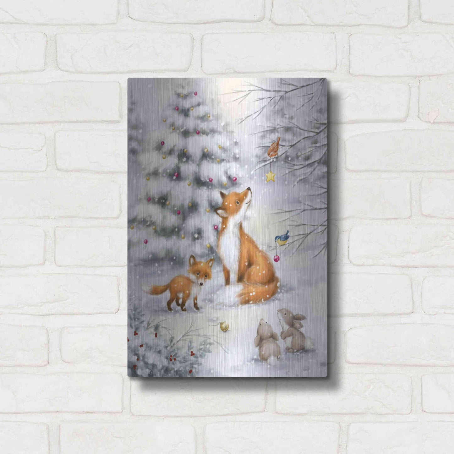 Luxe Metal Art 'Fox in forest' by Makiko, Metal Wall Art,12x16