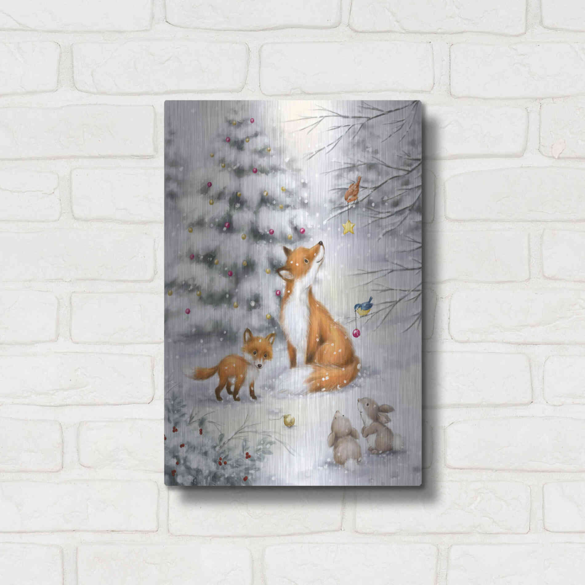 Luxe Metal Art 'Fox in forest' by Makiko, Metal Wall Art,12x16