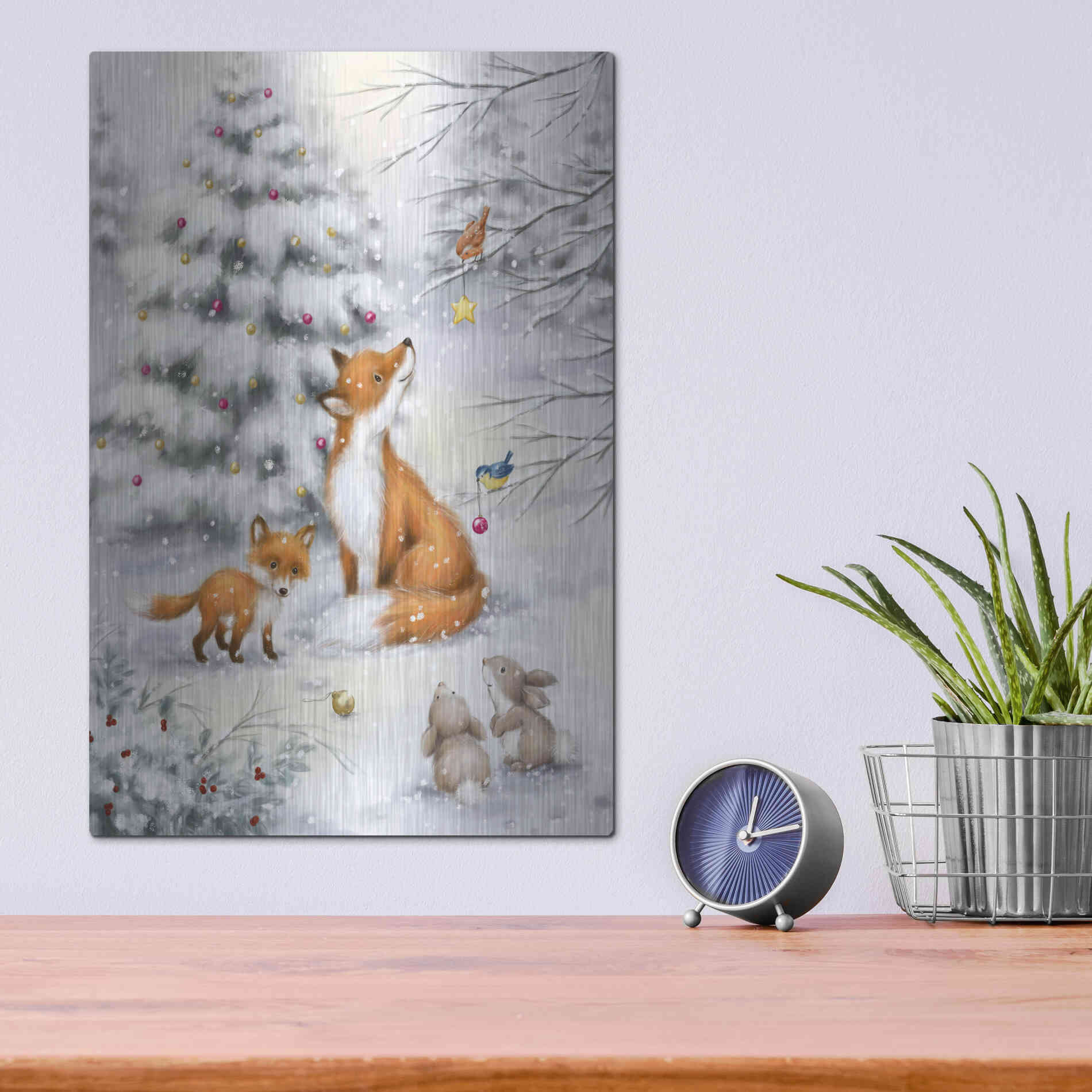 Luxe Metal Art 'Fox in forest' by Makiko, Metal Wall Art,12x16