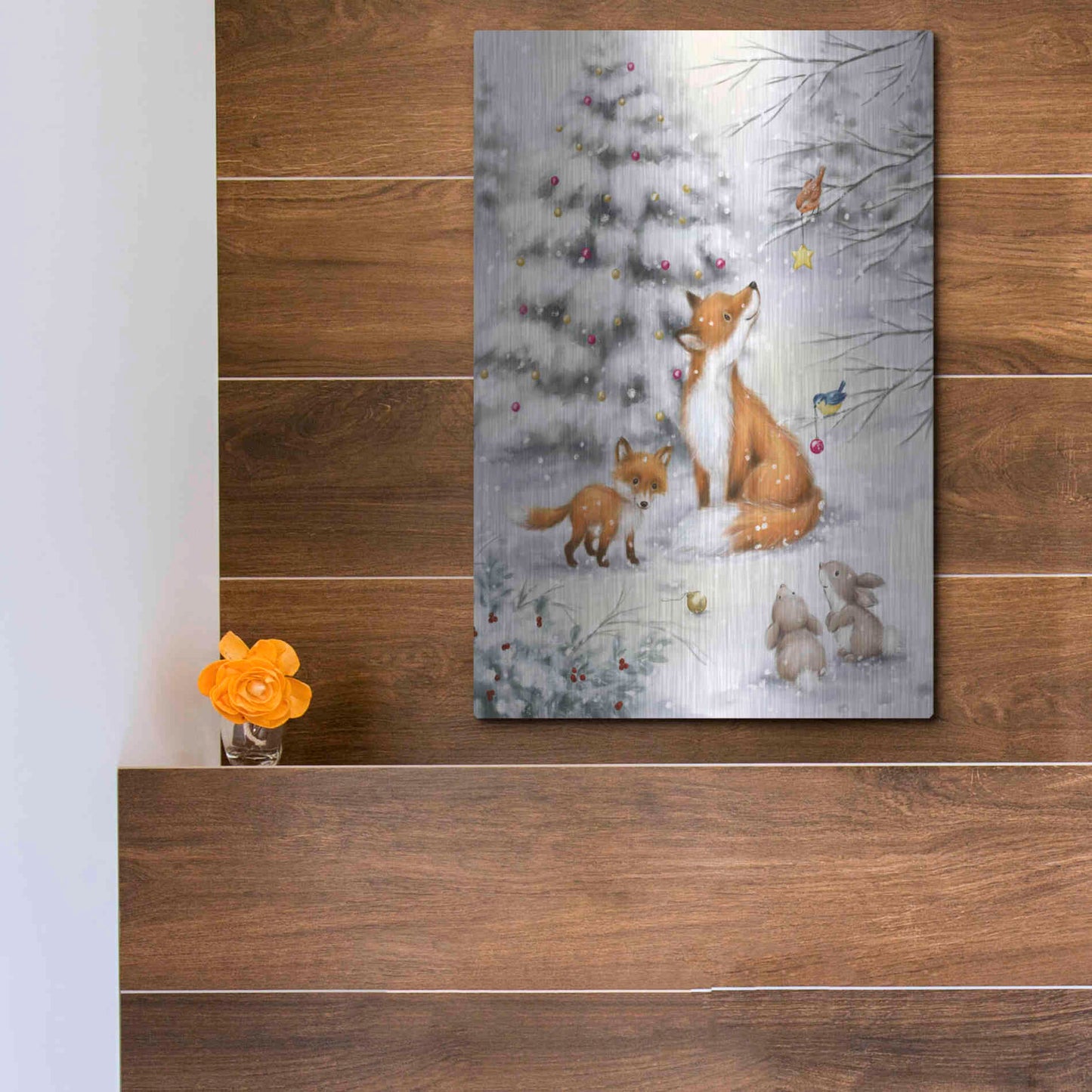 Luxe Metal Art 'Fox in forest' by Makiko, Metal Wall Art,12x16