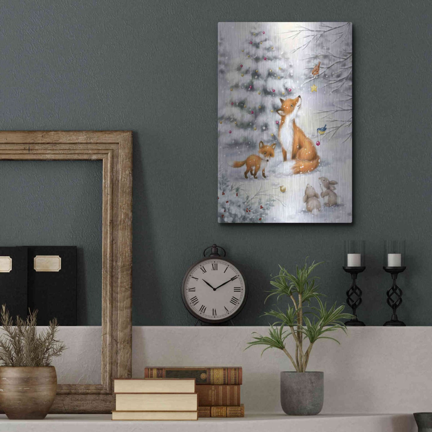Luxe Metal Art 'Fox in forest' by Makiko, Metal Wall Art,12x16