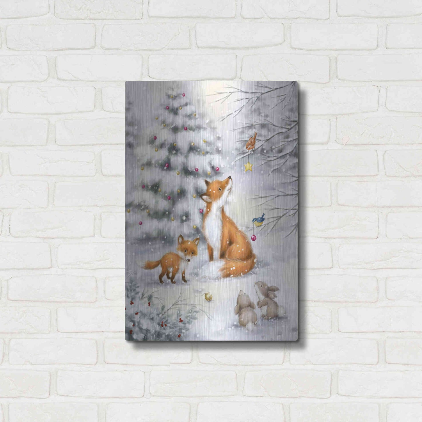 Luxe Metal Art 'Fox in forest' by Makiko, Metal Wall Art,16x24